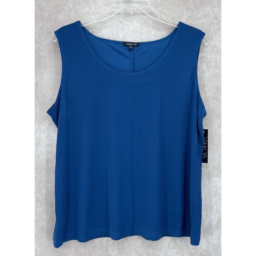 Vikki Vi Sleeveless Tank Top Size 1X Blue Stretch Made in USA NWT